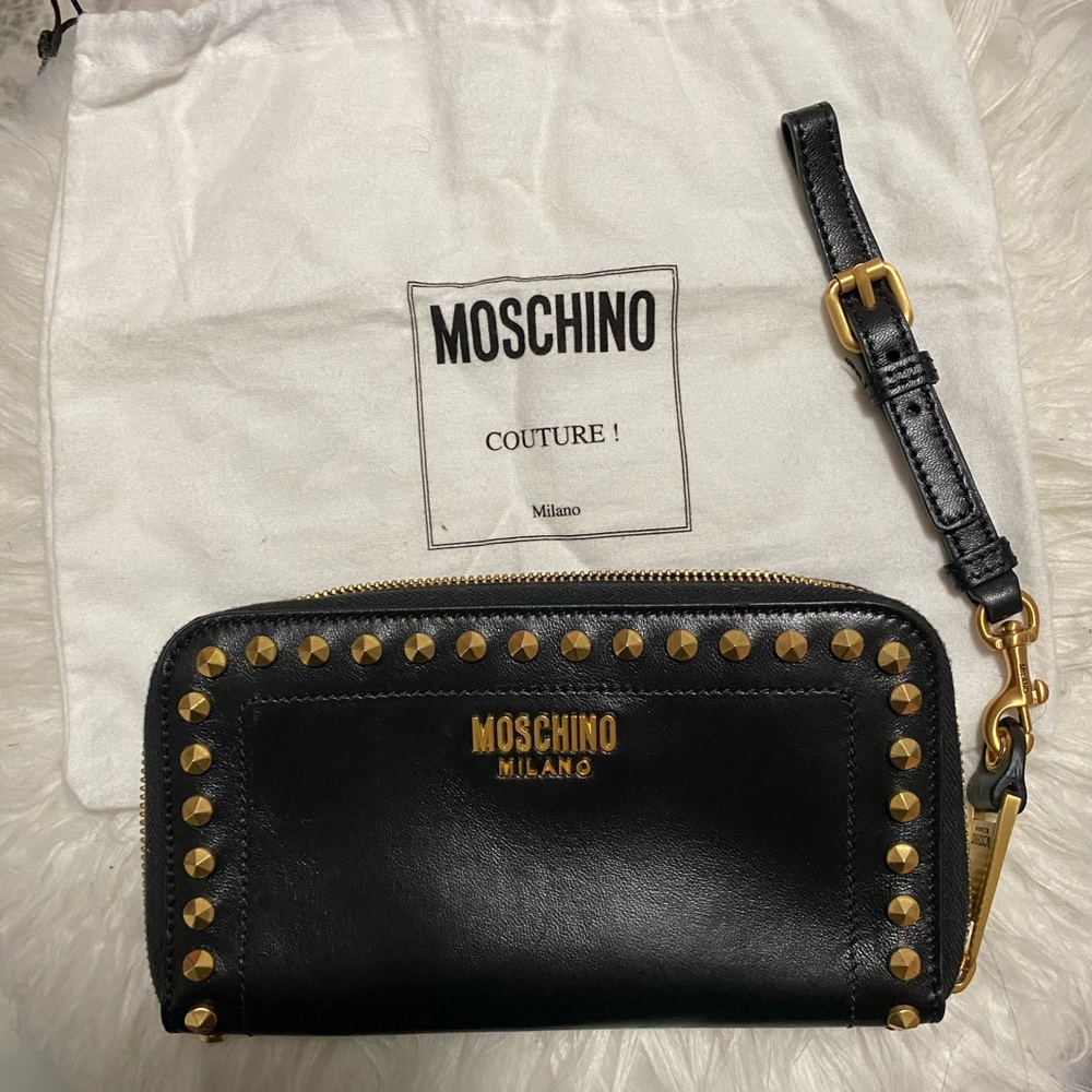 Moschino Milano black studded wristlet/ wallet